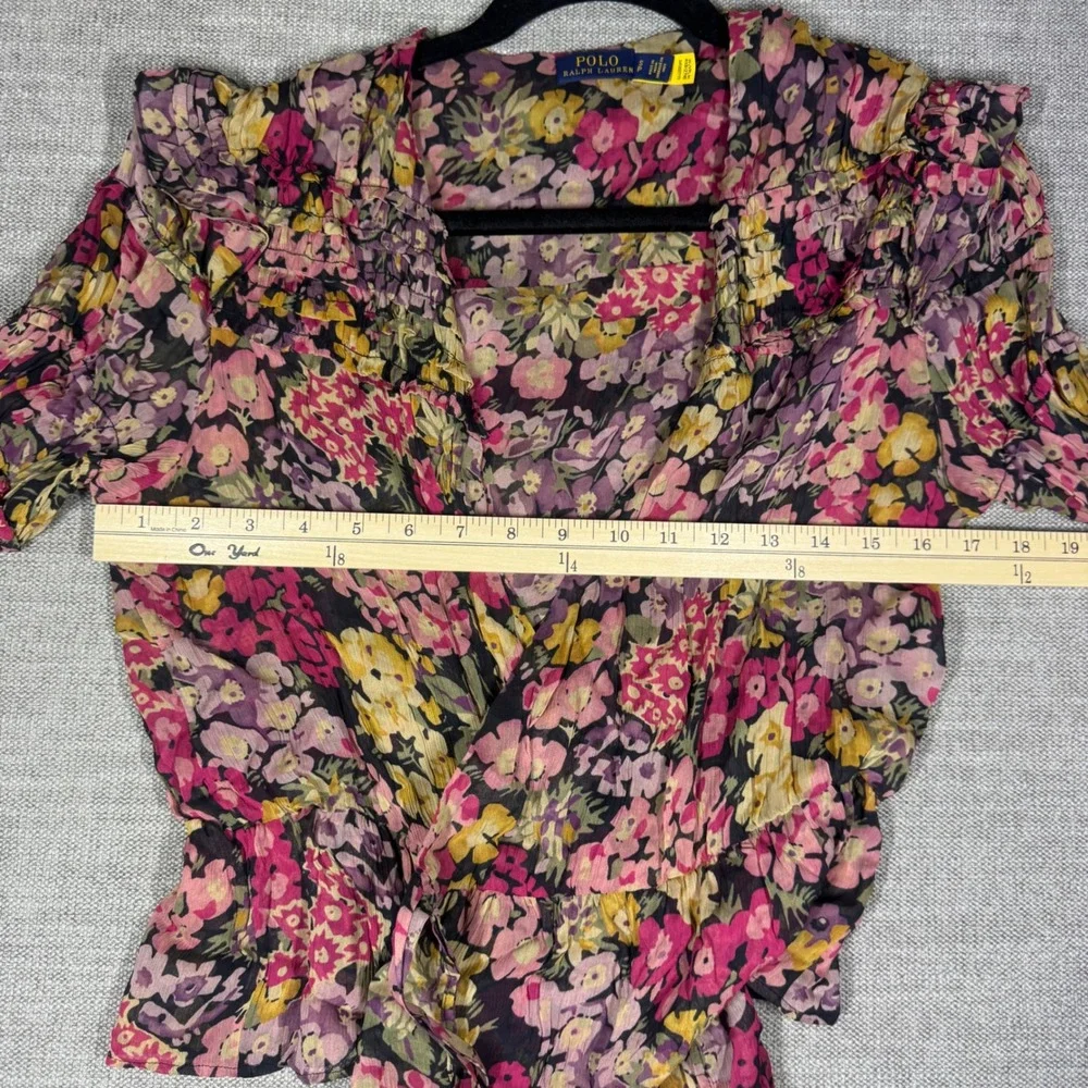 Polo Ralph Lauren Floral Wrap Peplum Blouse Smocked Ruffle Small Petite $298‎